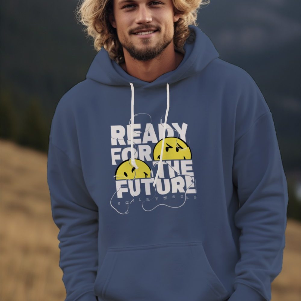 Sweat-shirt à capuche Homme Smiley World avec un design de Smiley World Ready For The Future blanc