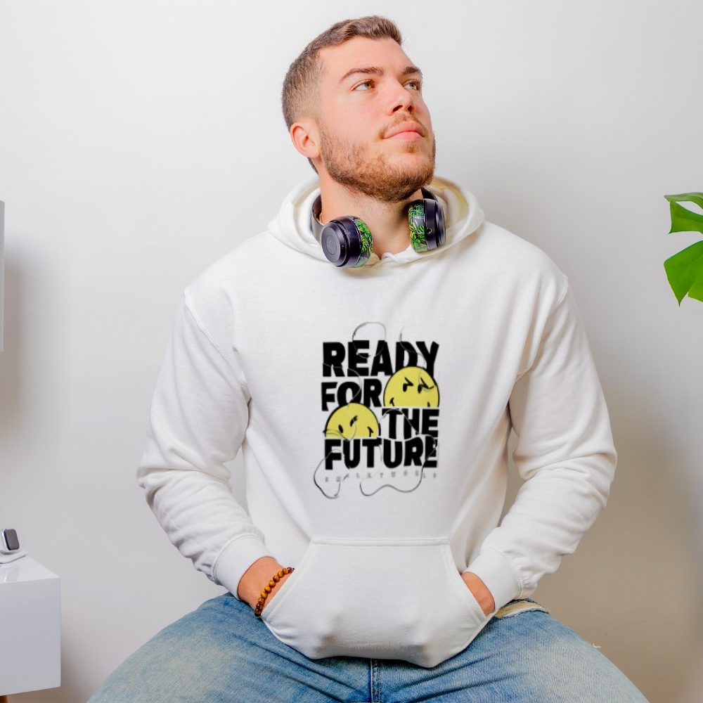 Sweat-shirt à capuche Homme Smiley World avec un design de Smiley World Ready For The Future noir