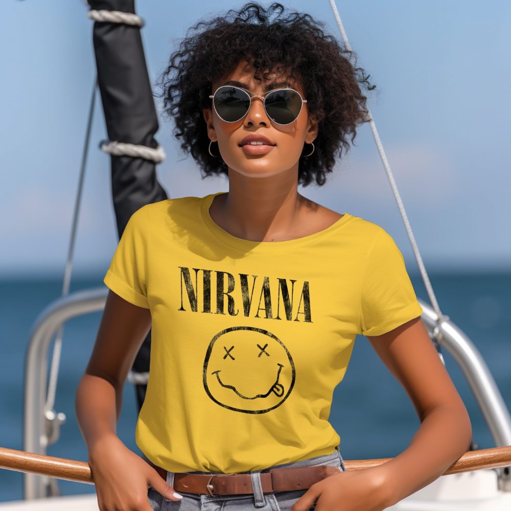 T-shirt Femme Nirvana avec un design de Nirvana Smiley noir
