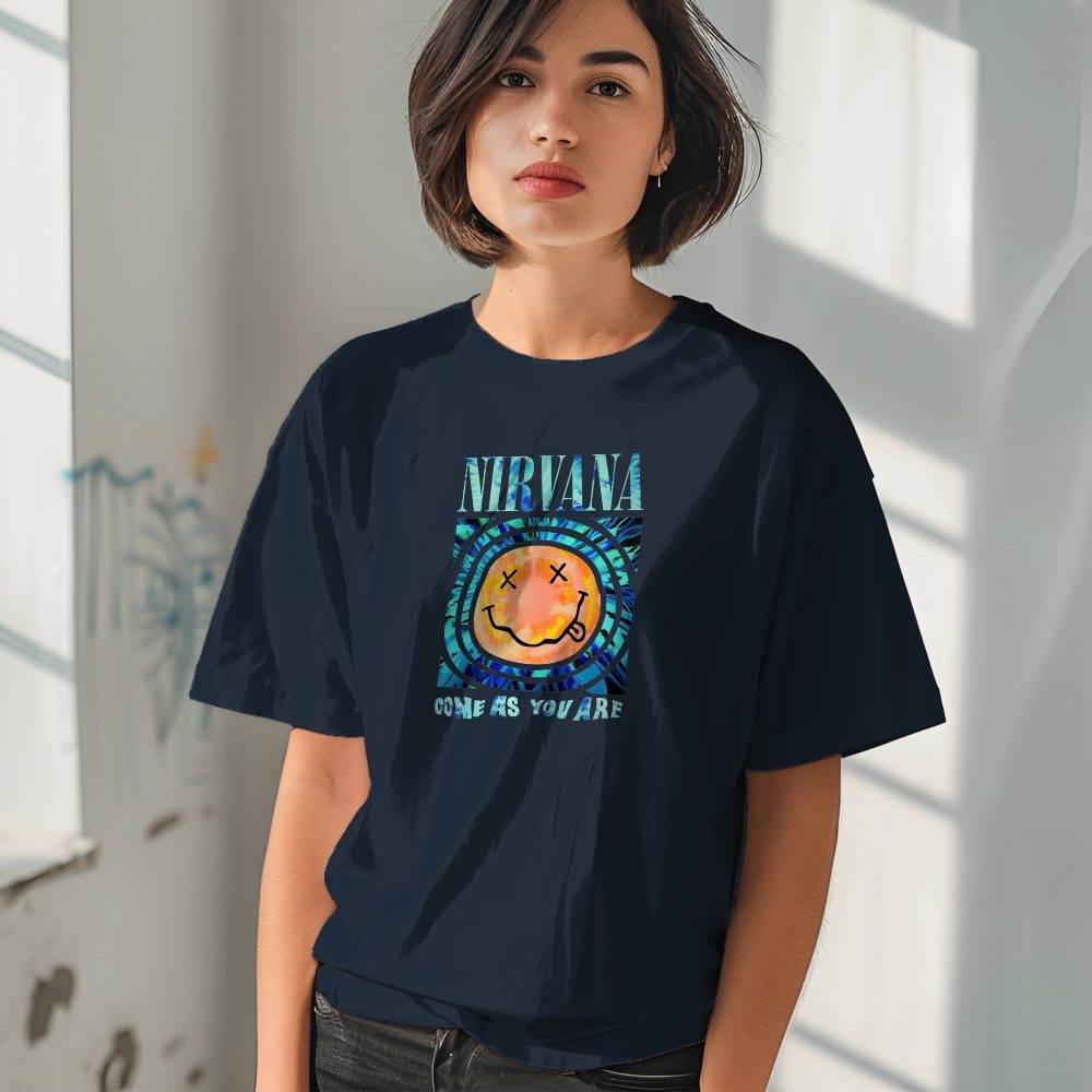 T-shirt oversize coton bio Femme Nirvana avec un design de Nirvana Come As You Are bleu