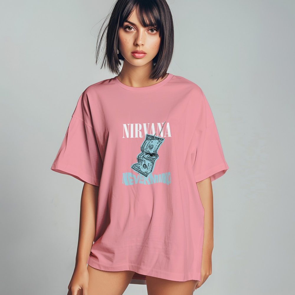 T-shirt oversize coton bio Femme Nirvana avec un design de Nirvana Nevermind blanc