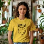 T-shirt Femme Nirvana avec un design de Nirvana Smiley Artwork noir