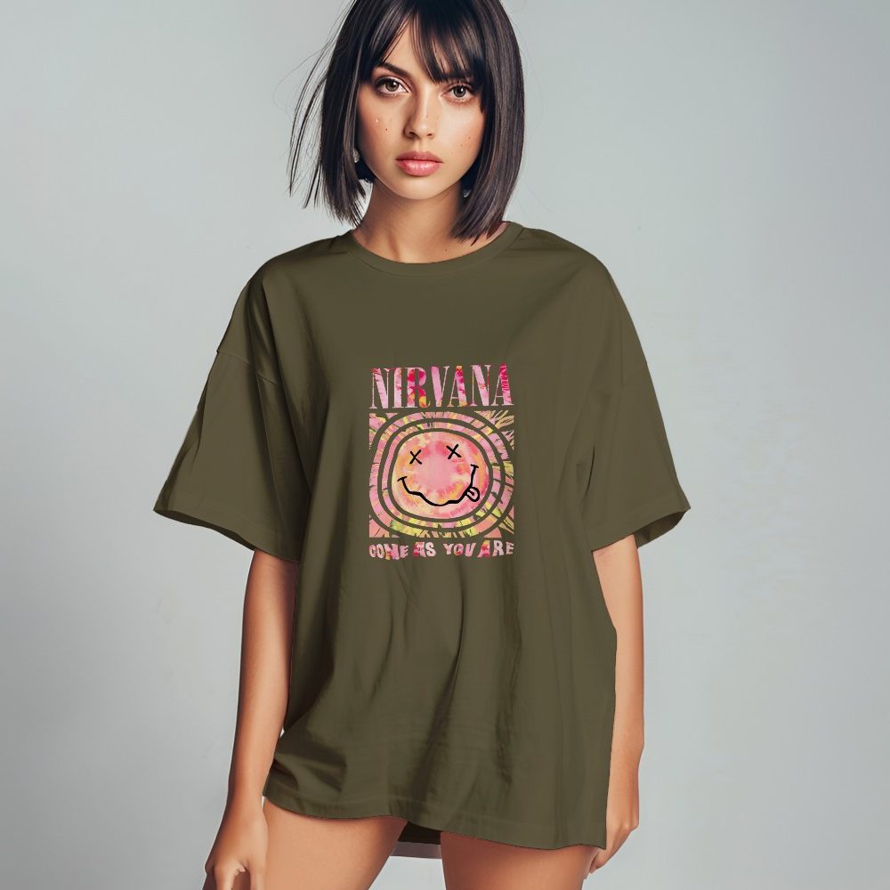 T-shirt oversize coton bio Femme Nirvana avec un design de Nirvana Come As You Are rose