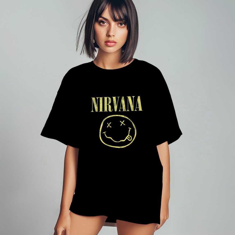 T-shirt oversize coton bio Femme Nirvana avec un design de Nirvana Smiley jaune