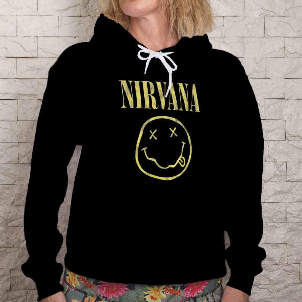 Sweat-shirt à capuche Femme Nirvana avec un design de Nirvana Smiley jaune