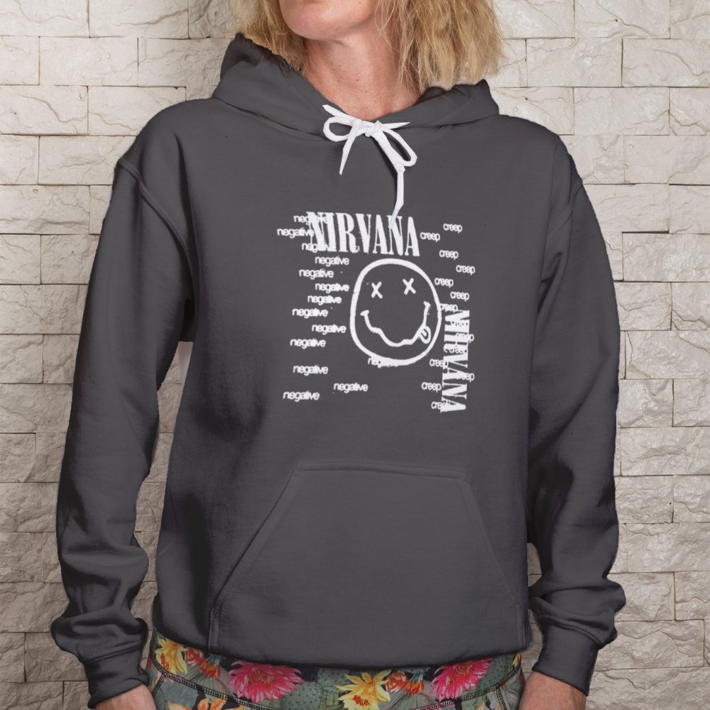 Sweat-shirt à capuche Femme Nirvana avec un design de Nirvana Negative Creep blanc