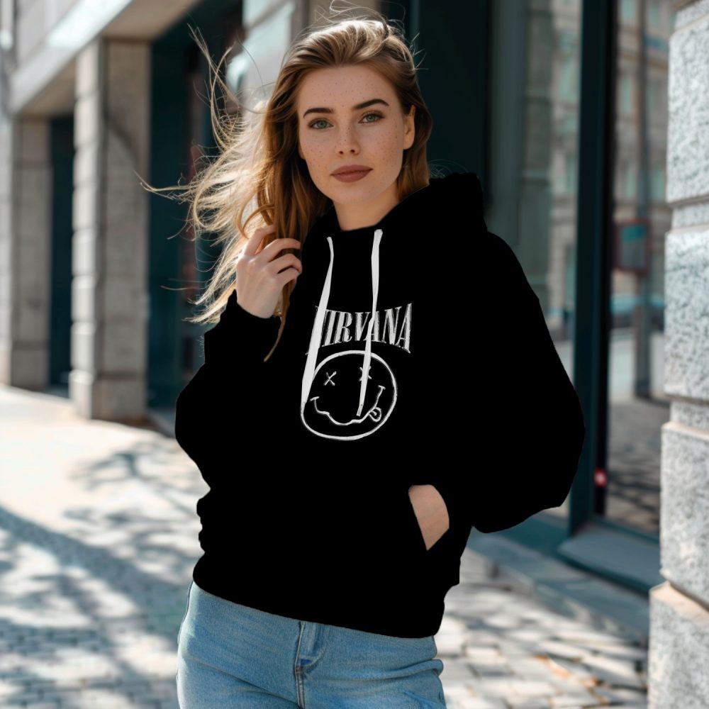 Sweat-shirt à capuche Femme Nirvana avec un design de Nirvana Smiley Artwork blanc