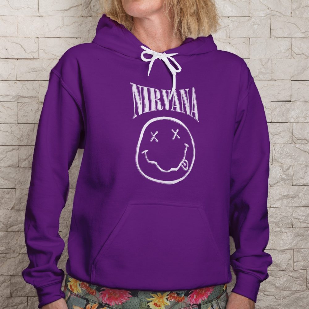 Sweat-shirt à capuche Femme Nirvana avec un design de Nirvana Smiley Artwork blanc