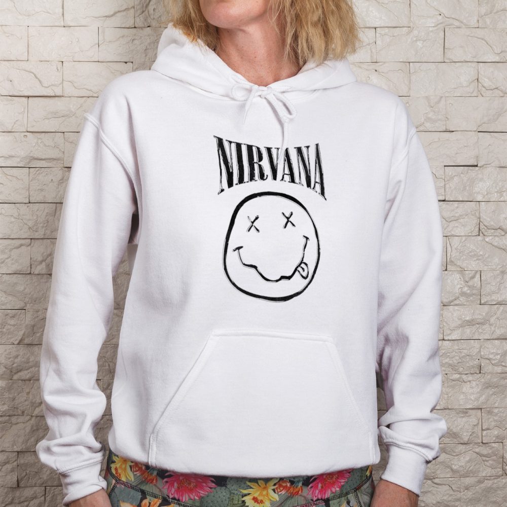 Sweat-shirt à capuche Femme Nirvana avec un design de Nirvana Smiley Artwork noir