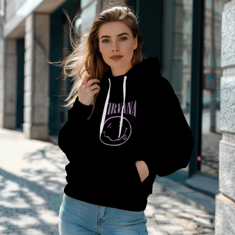 Sweat-shirt à capuche Femme Nirvana avec un design de Nirvana Smiley Artwork mauve