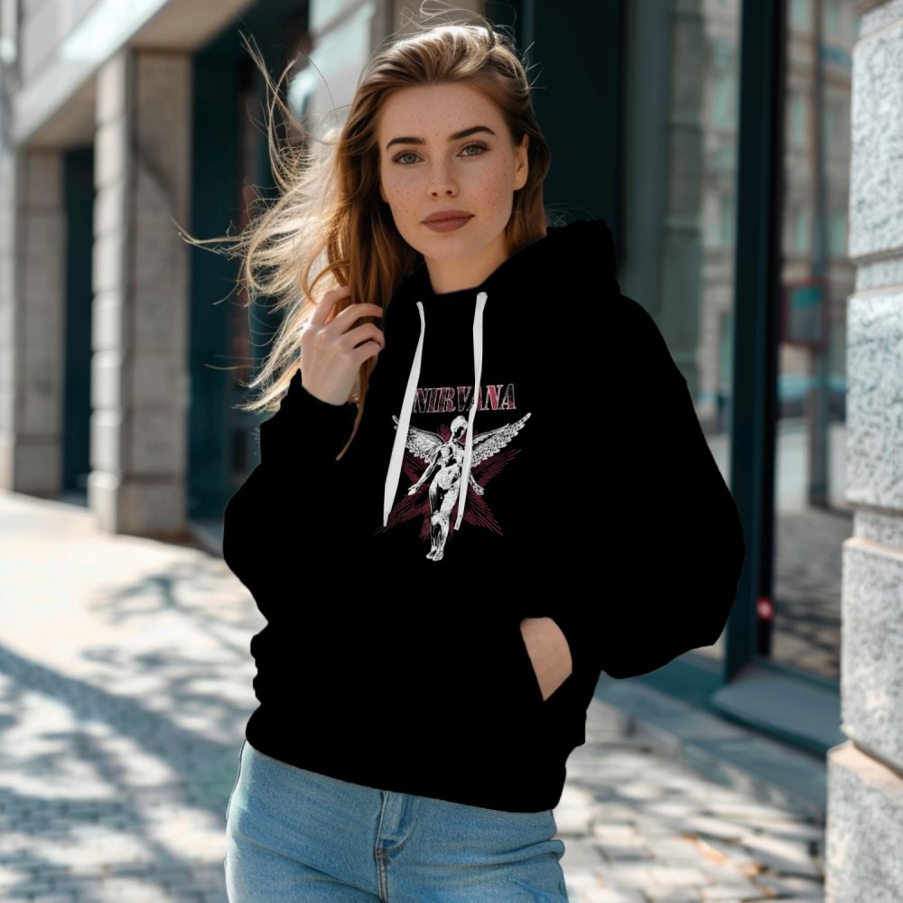 Sweat-shirt à capuche Femme Nirvana avec un design de Nirvana In Utero blanc