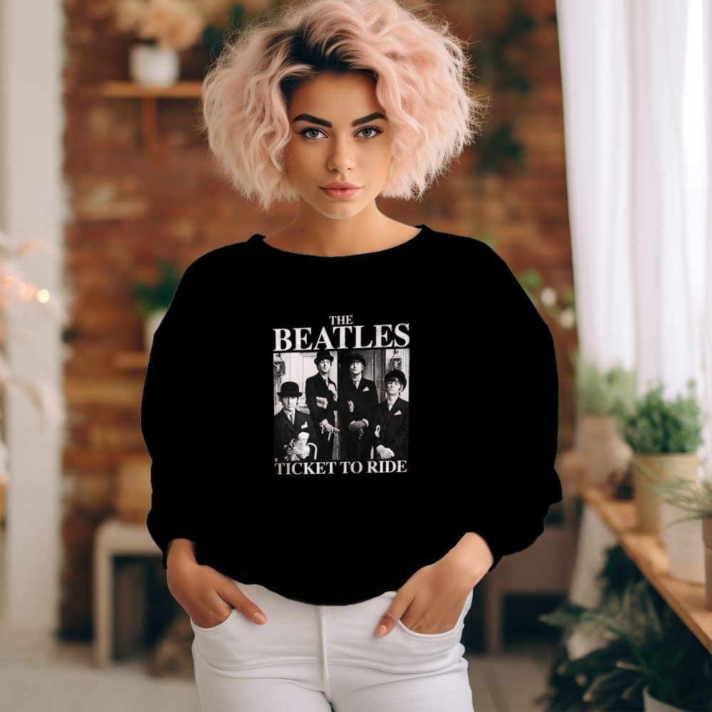 Sweat oversize coton bio Femme The Beatles avec un design de The Beatles Ticket To Ride blanc