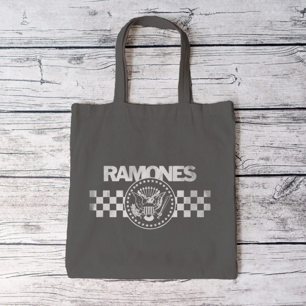 Tote bag coton bio Femme Ramones avec un design de Ramones Hey Ho Lets's Go blanc