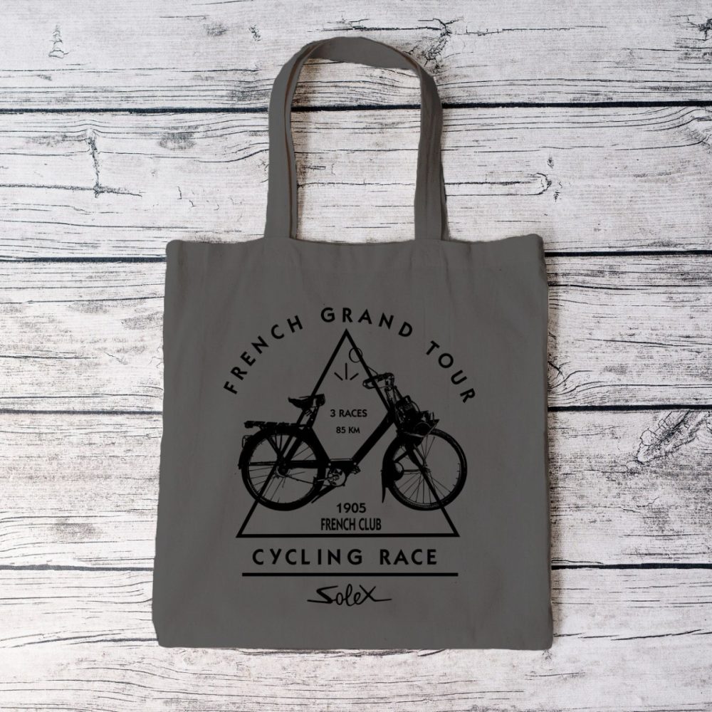 Tote bag coton bio Solex avec un design de Solex French Grand Tour noir