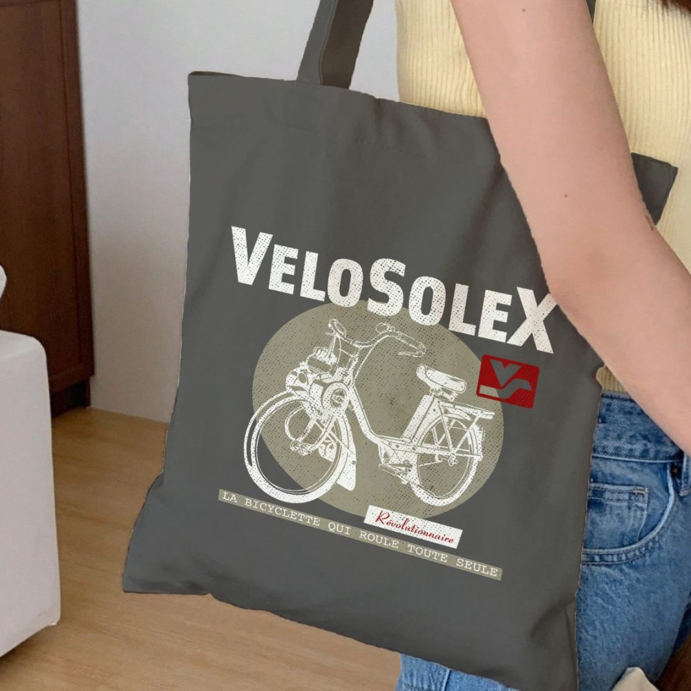 Tote bag coton bio Solex avec un design de Solex Révolutionnaire taupe