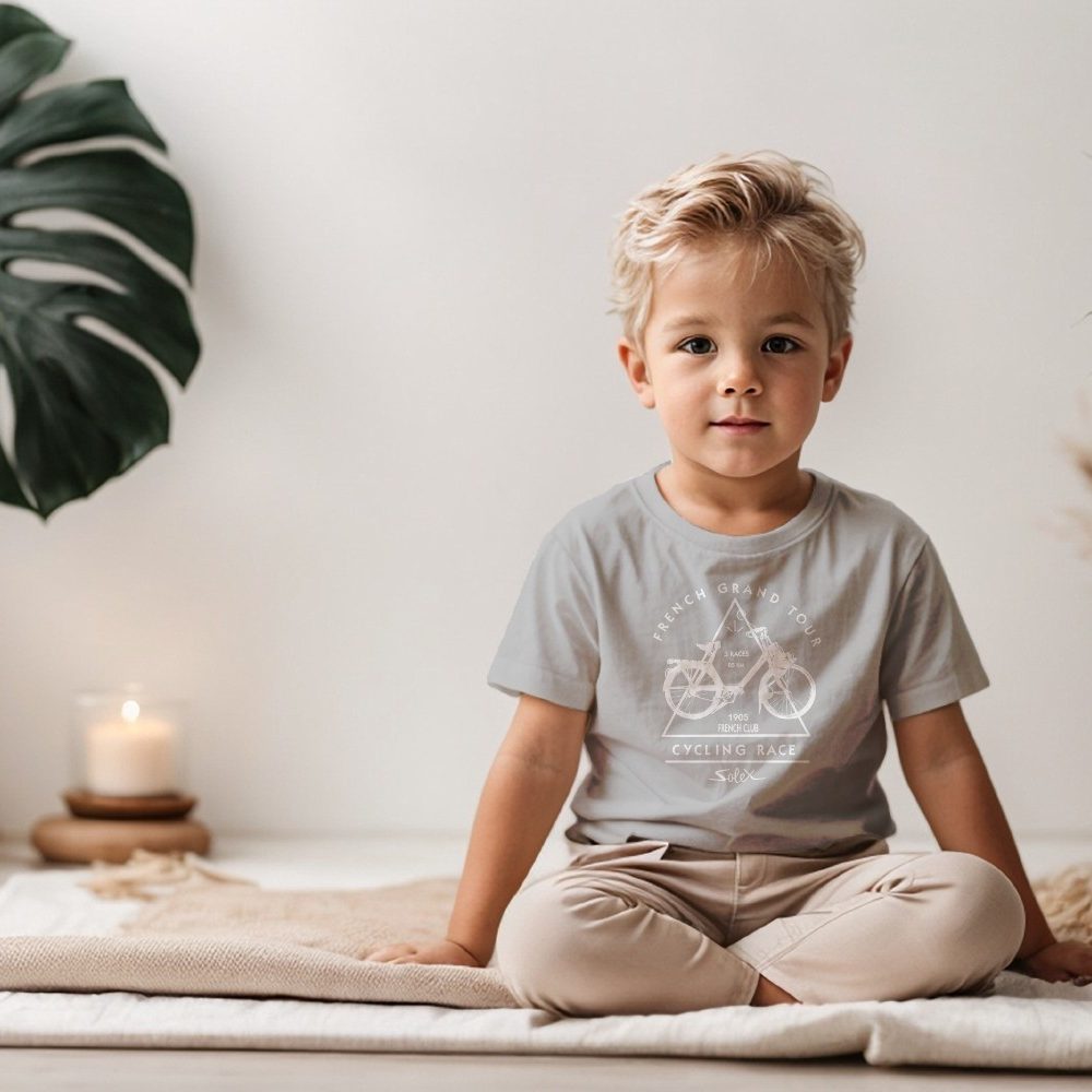 T-shirt coton bio Bébé Solex avec un design de Solex French Grand Tour blanc