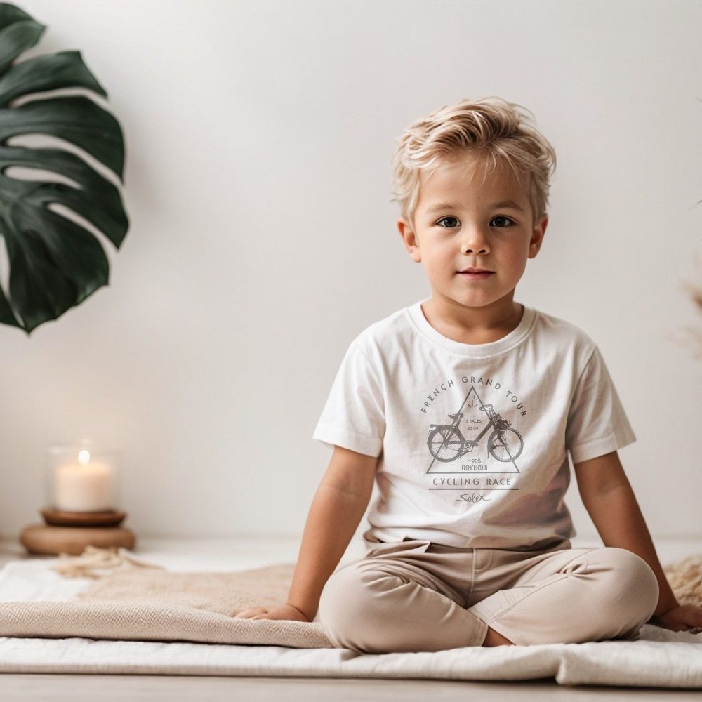 T-shirt coton bio Bébé Solex avec un design de Solex French Grand Tour gris