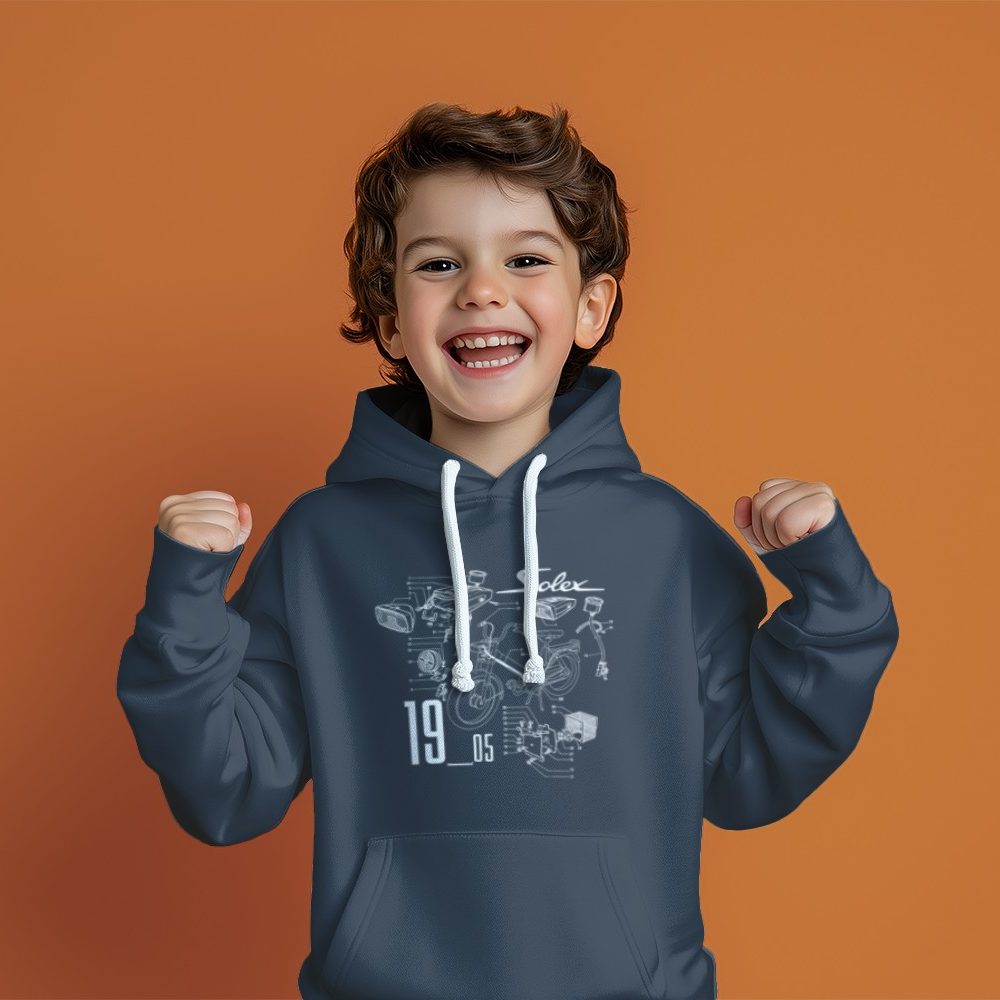 Pull à capuche Enfant Solex avec un design de Solex Pièces 1905 blanc