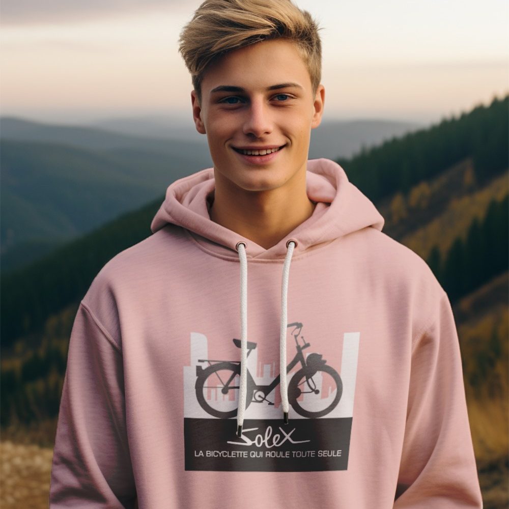 Pull à capuche Enfant Solex avec un design de Solex Silhouette gris