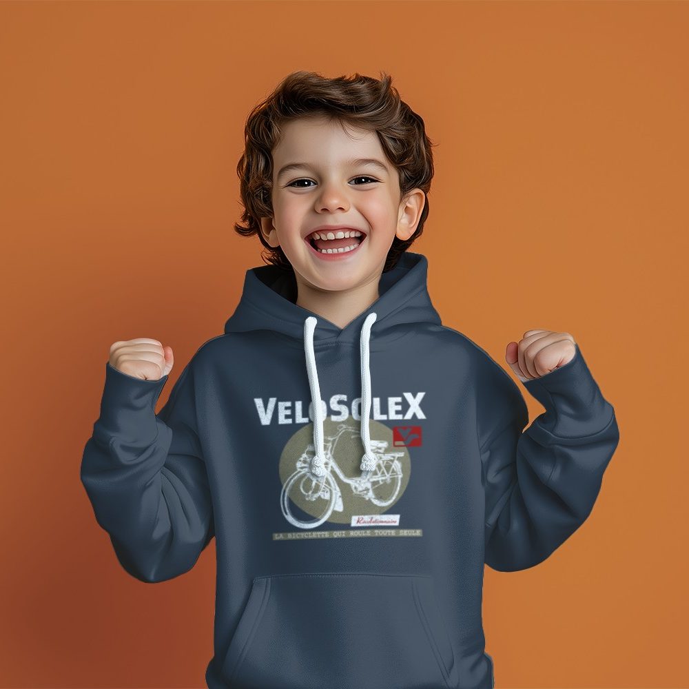 Pull à capuche Enfant Solex avec un design de Solex Révolutionnaire taupe