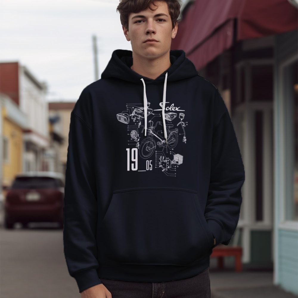 Sweat-shirt à capuche Homme Solex avec un design de Solex Pièces 1905 blanc