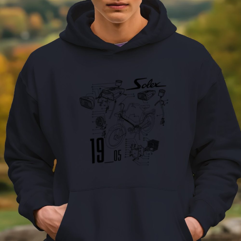Sweat-shirt à capuche Homme Solex avec un design de Solex Pièces 1905 noir