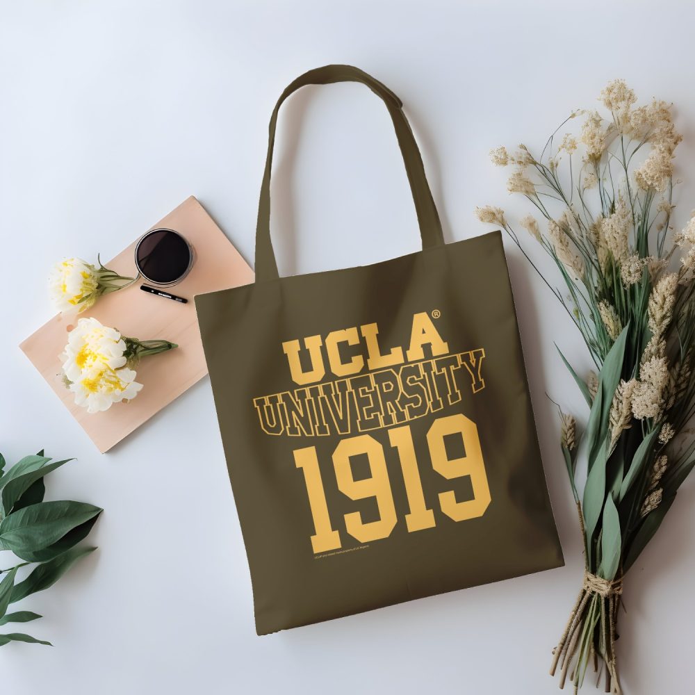 Tote bag coton bio UCLA avec un design de UCLA University 1919 jaune