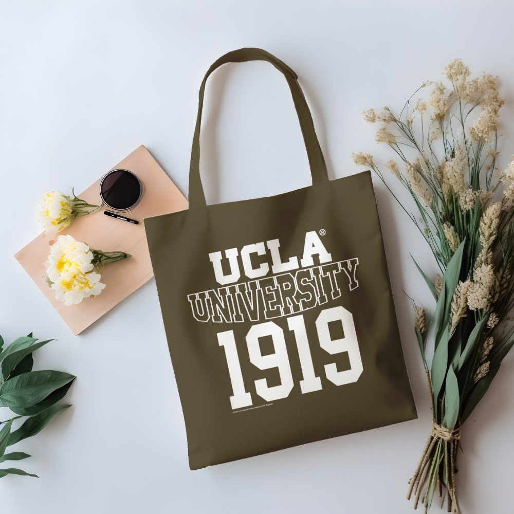 Tote bag coton bio UCLA avec un design de UCLA University 1919 blanc