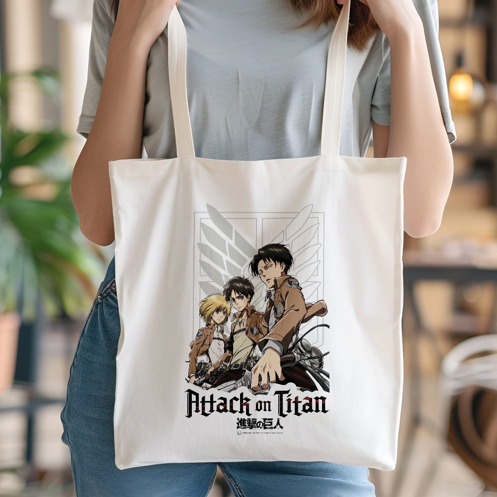 Tote bag coton bio Attack On Titan avec un design de Attack On Titan Group noir