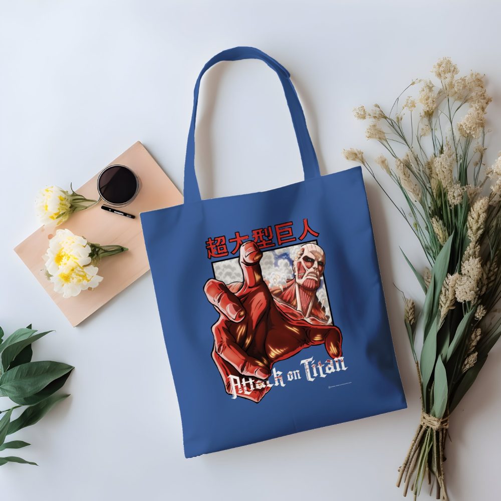 Tote bag coton bio Attack On Titan avec un design de Attack On Titan Hand blanc