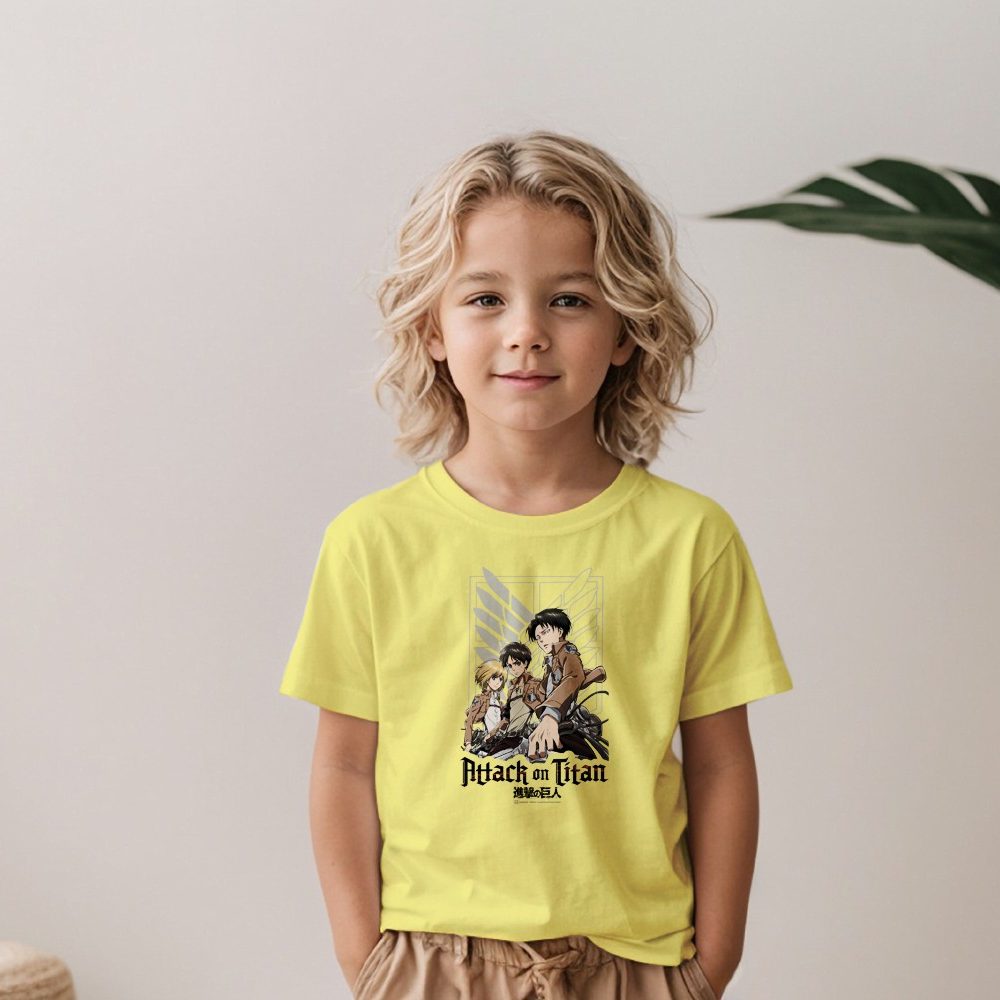 T-shirt Enfant Attack On Titan avec un design de Attack On Titan Group noir