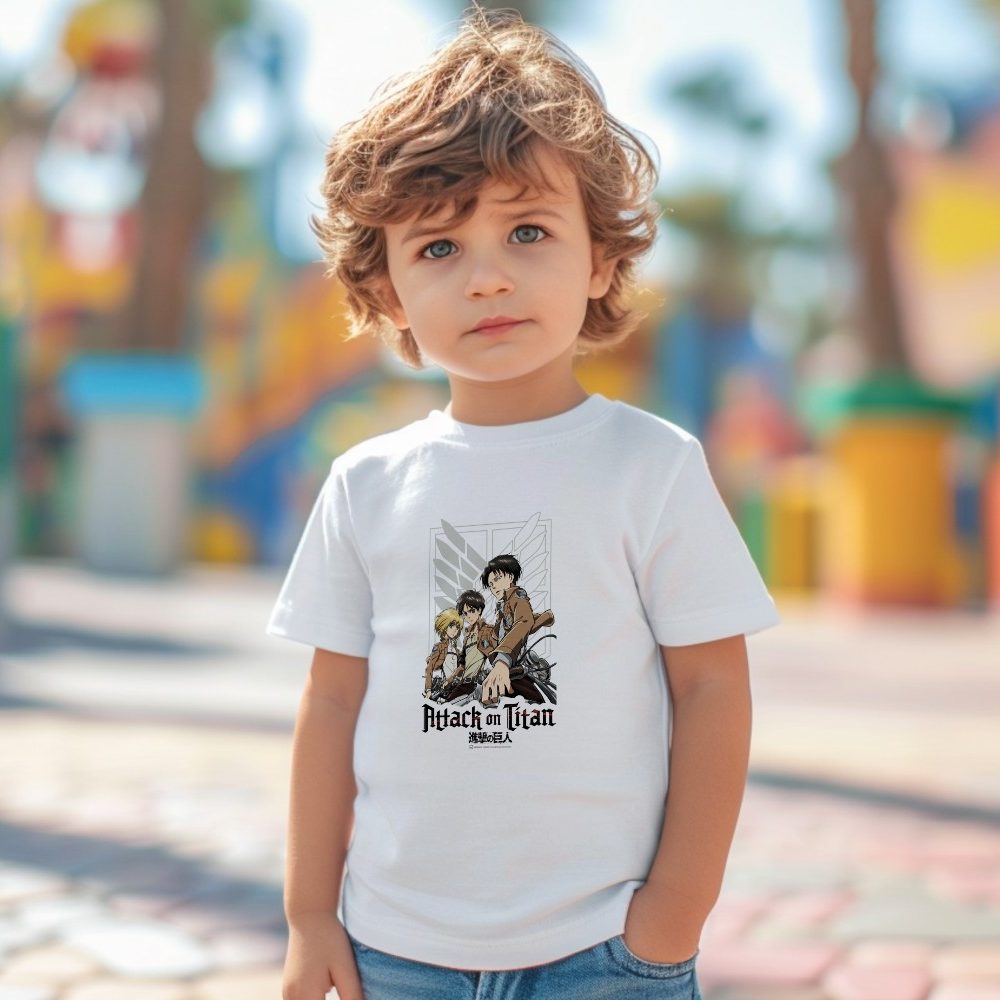 T-shirt bio Bébé Attack On Titan avec un designde Attack On Titan Group noir