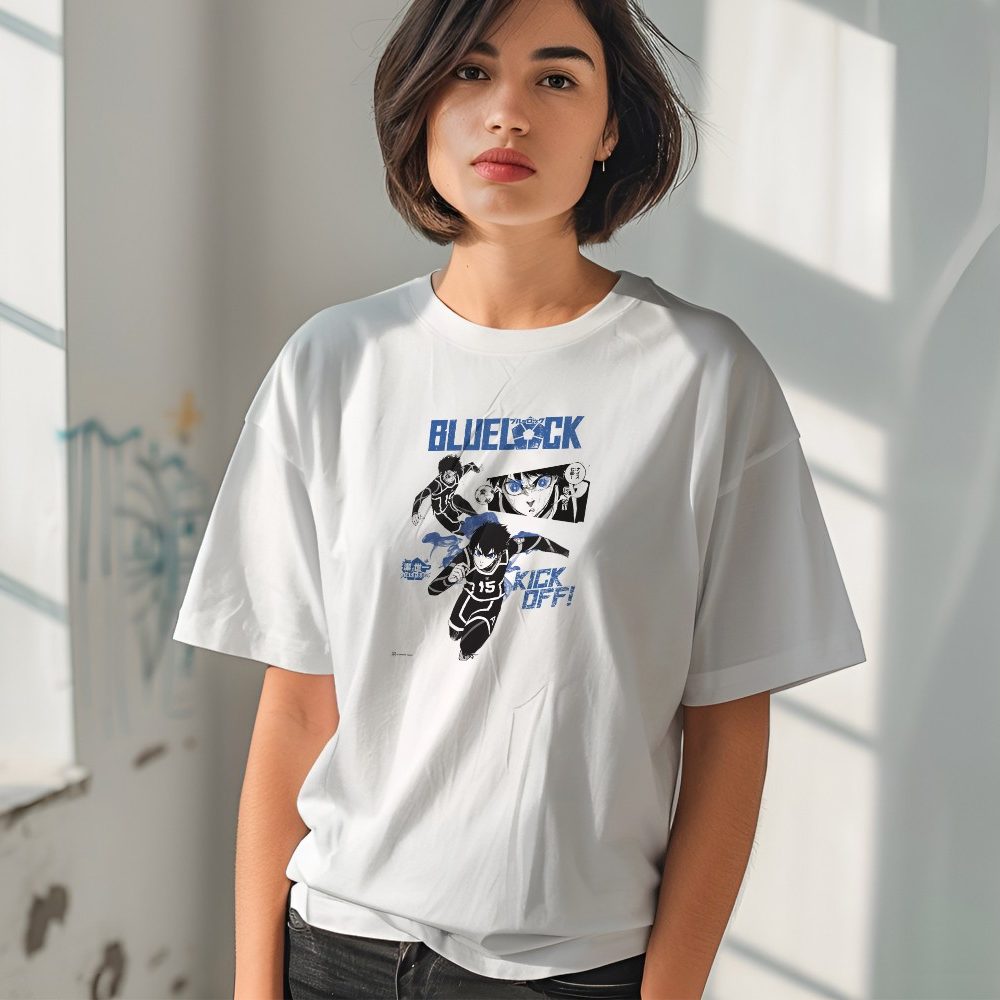 T-shirt oversize coton bio Femme Bluelock Homme avec un design de Bluelock Kick Off bleu