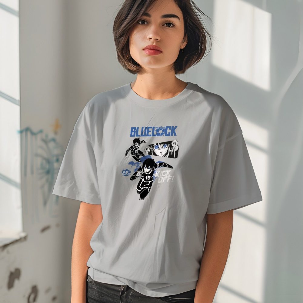 T-shirt oversize coton bio Femme Bluelock avec un design de Bluelock Kick Off bleu et blanc