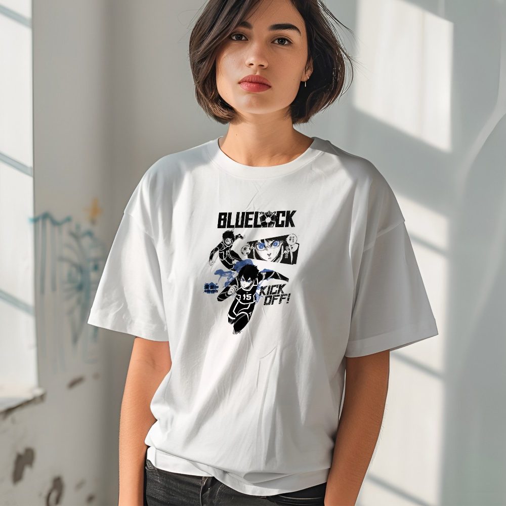 T-shirt oversize coton bio Femme Bluelock avec un design de Bluelock Kick Off noir