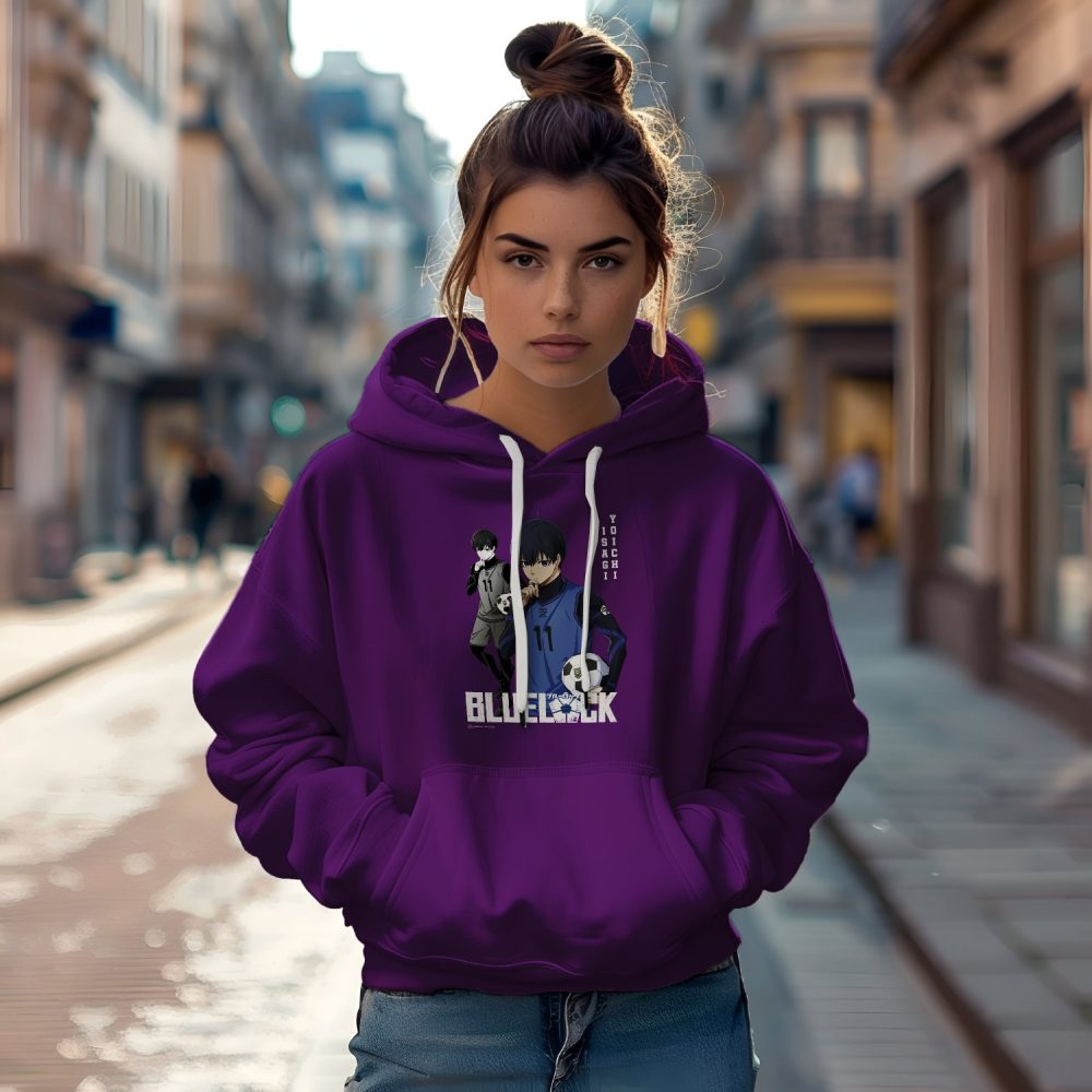 Sweat-shirt à capuche Femme Bluelock avec un design de Bluelock Isagi Yoichi 11 blanc