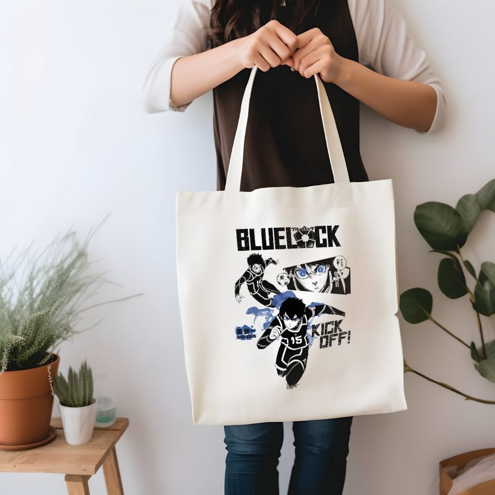 Tote bag coton bio Bluelock avec un design de Bluelock Kick Off noir