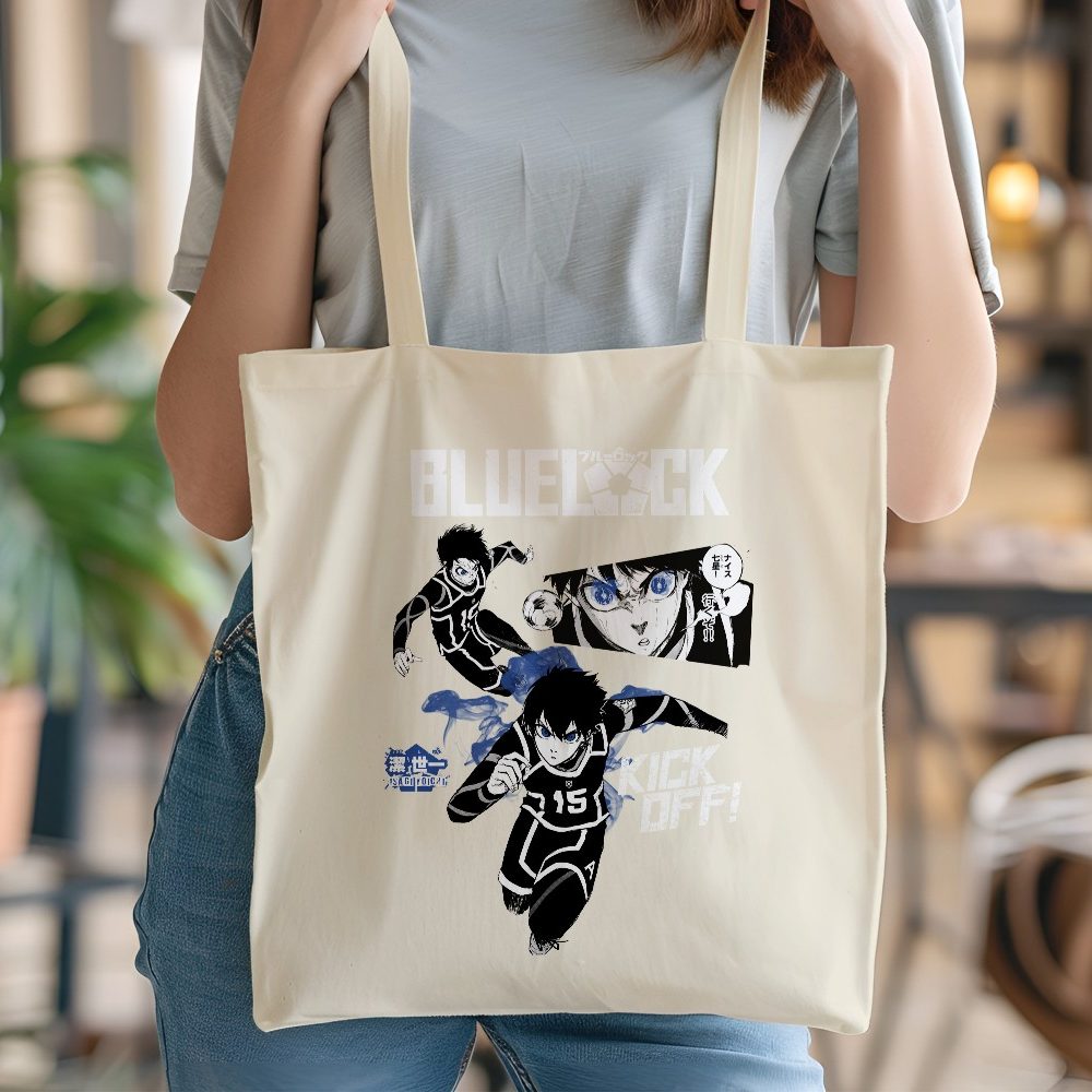 Tote bag coton bio Bluelock avec un design de Bluelock Kick Off blanc