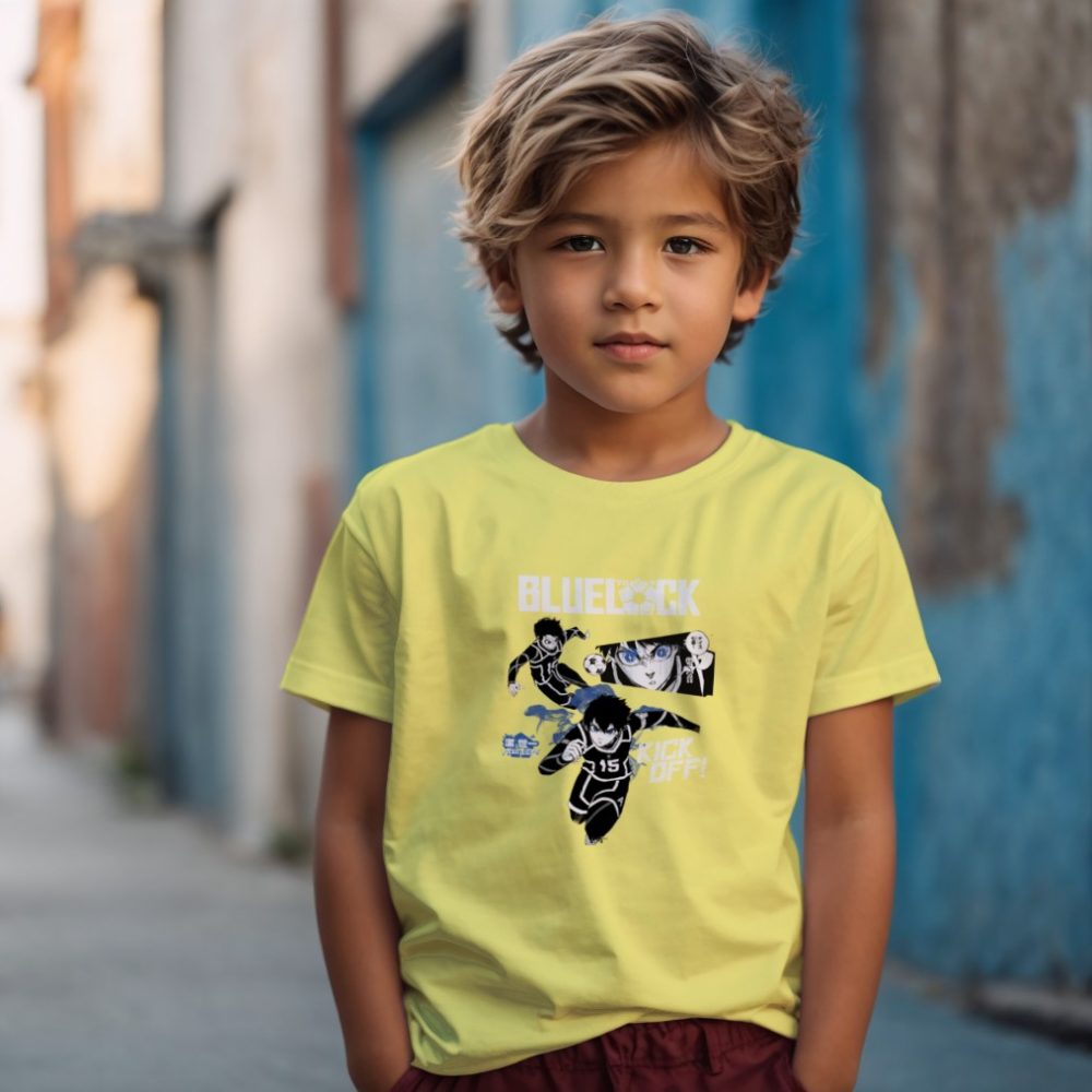 T-shirt Enfant Bluelock avec un design de Bluelock Kick Off blanc