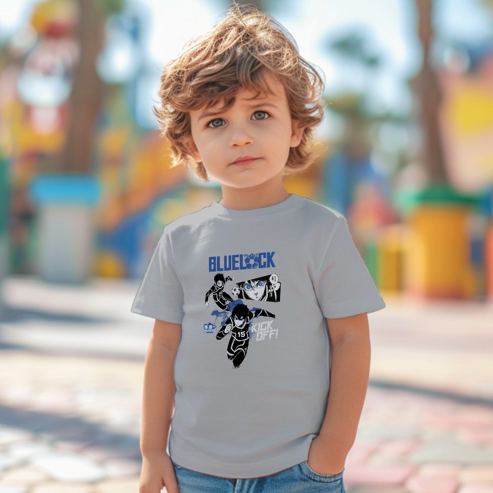 T-shirt coton bio Bébé Bluelock avec un design de Bluelock Kick Off bleu et blanc