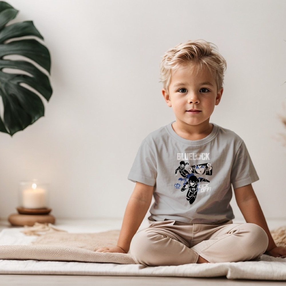 T-shirt coton bio Bébé Bluelock avec un design de Bluelock Kick Off blanc