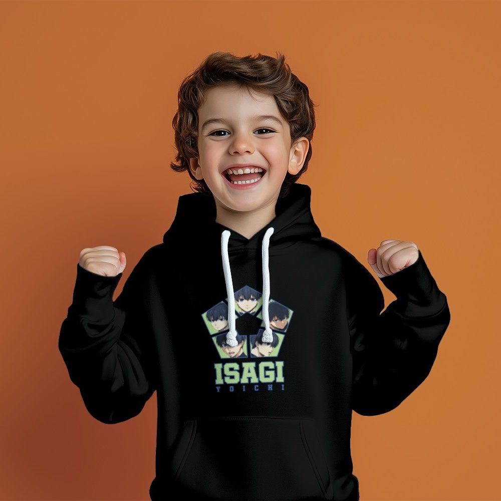 Pull à capuche Enfant Bluelock avec un design de Bluelock Isagi Yoichi bleu