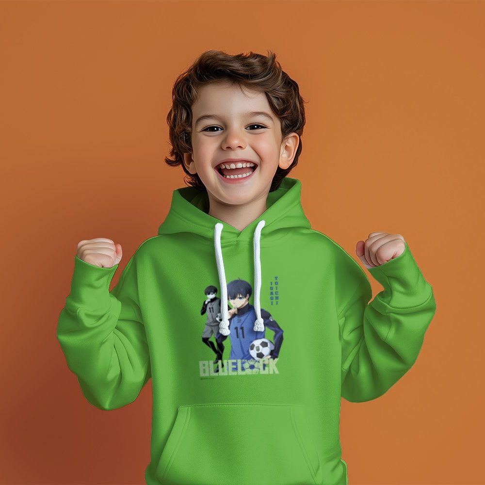 Pull à capuche Enfant Bluelock avec un design de Bluelock Isagi Yoichi 11 vert