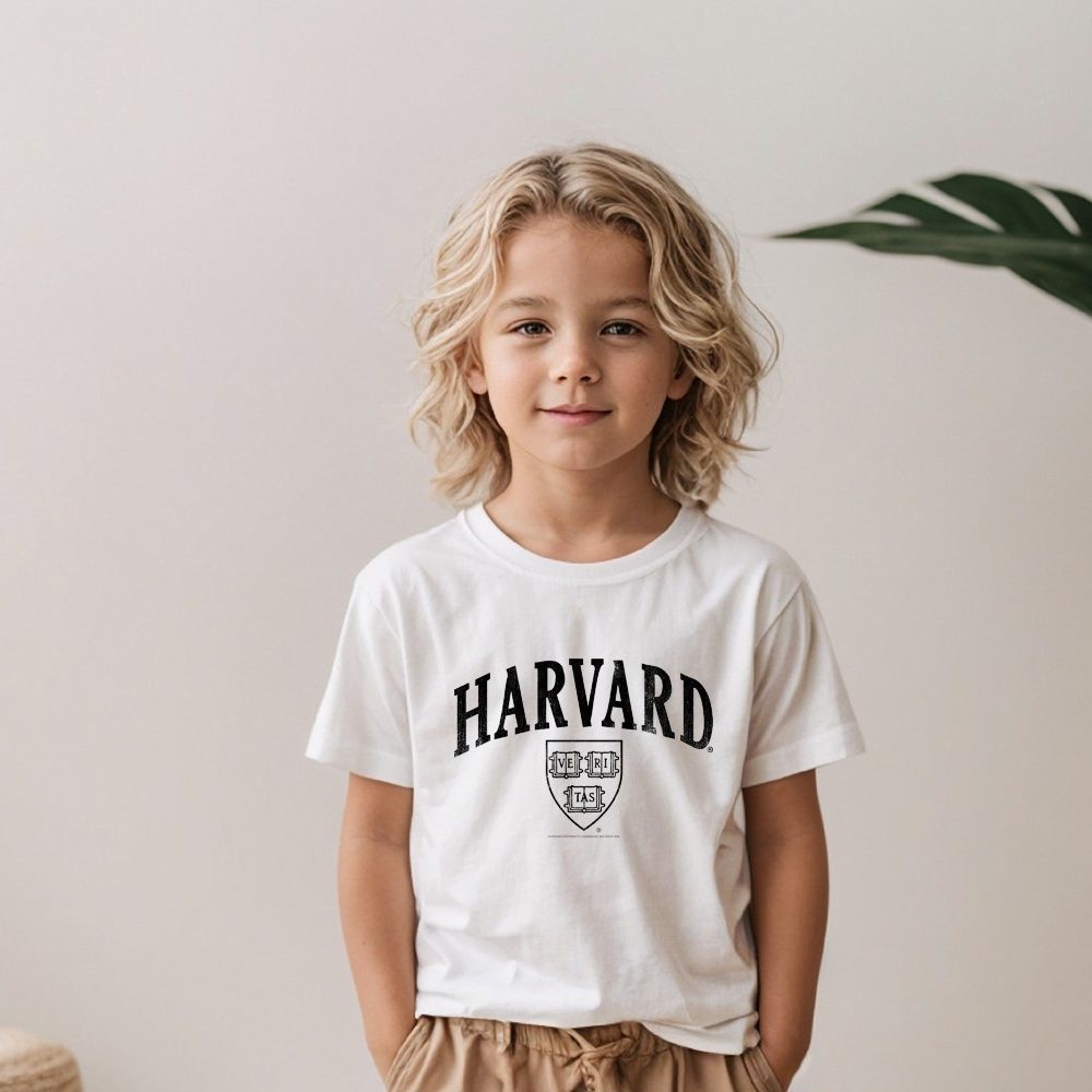 T-shirt Enfant Harvard avec un design de Harvard Arc Écusson Used Contour noir