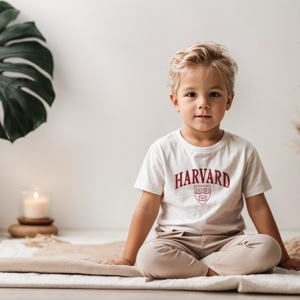 T-shirt coton bio Bébé Harvard avec un design de Harvard Arc Écusson Used Contour rouge