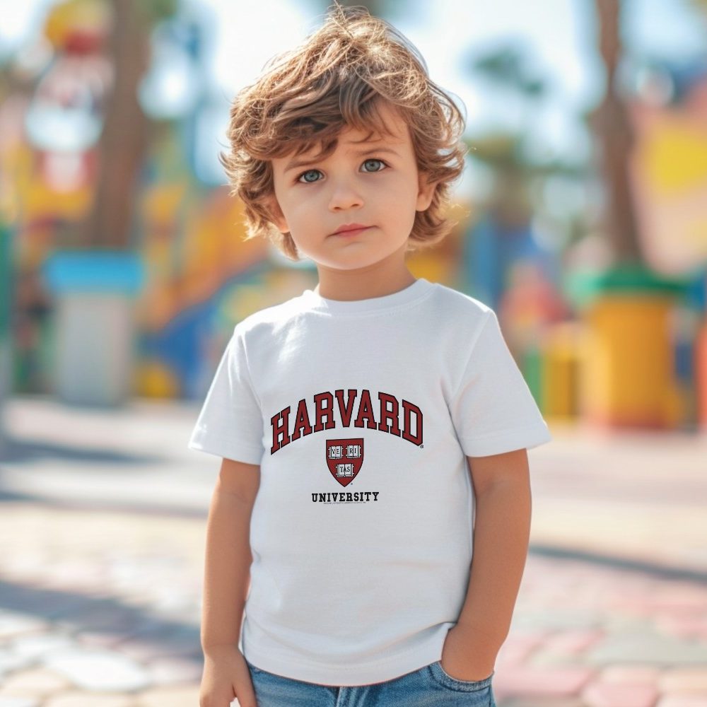 T-shirt coton bio Bébé Harvard avec un design de Harvard Arc Écusson University noir