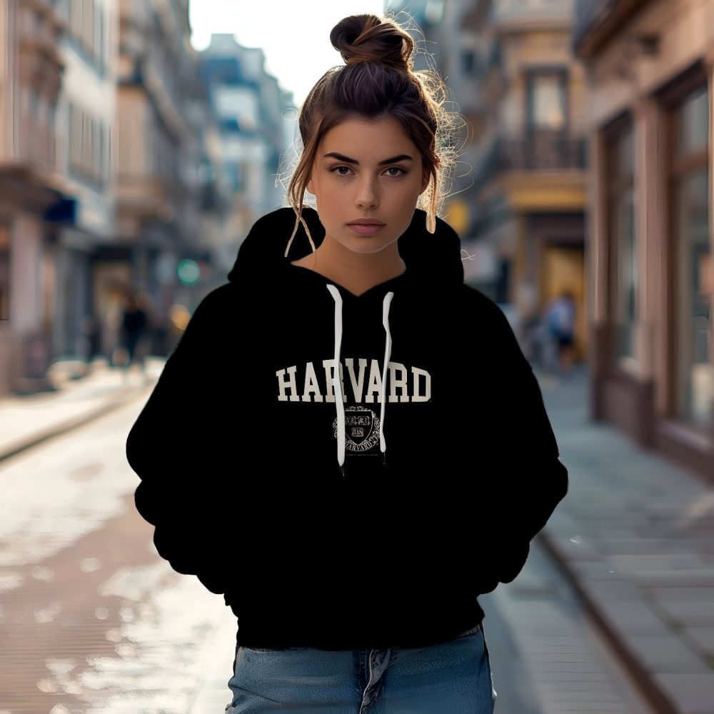 Sweat à capuche Femme Harvard avec un design de Harvard Écusson crème