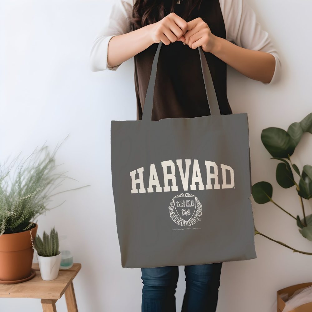 Tote bag coton bio Harvard avec un design de Harvard Écusson crème