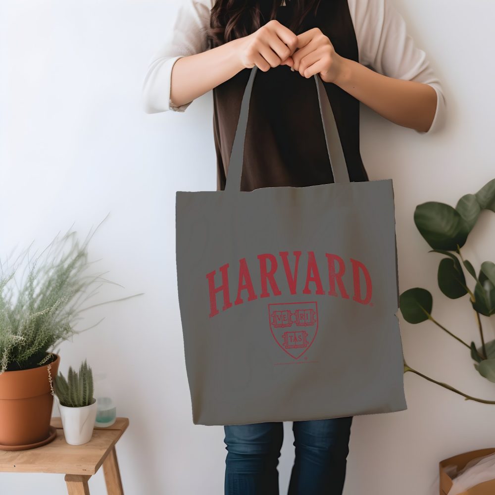 Tote bag coton bio Harvard avec un design de Harvard Arc Écusson Used Contour rouge