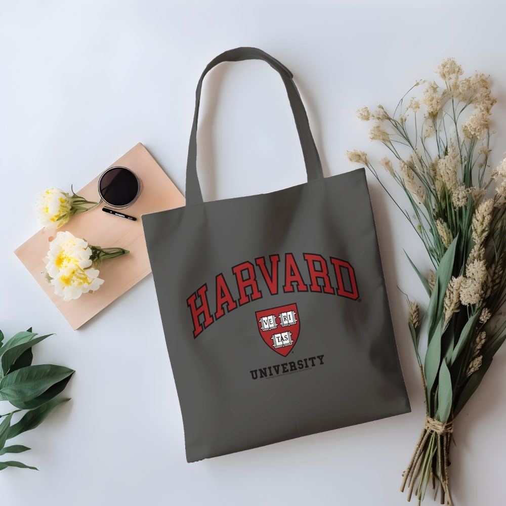 Tote bag coton bio Harvard avec un design de Harvard Arc Écusson University noir